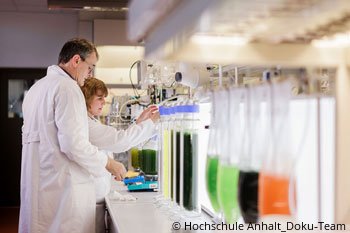 Labormitarbeiter:innen der Hochschule Anhalt bei der Arbeit